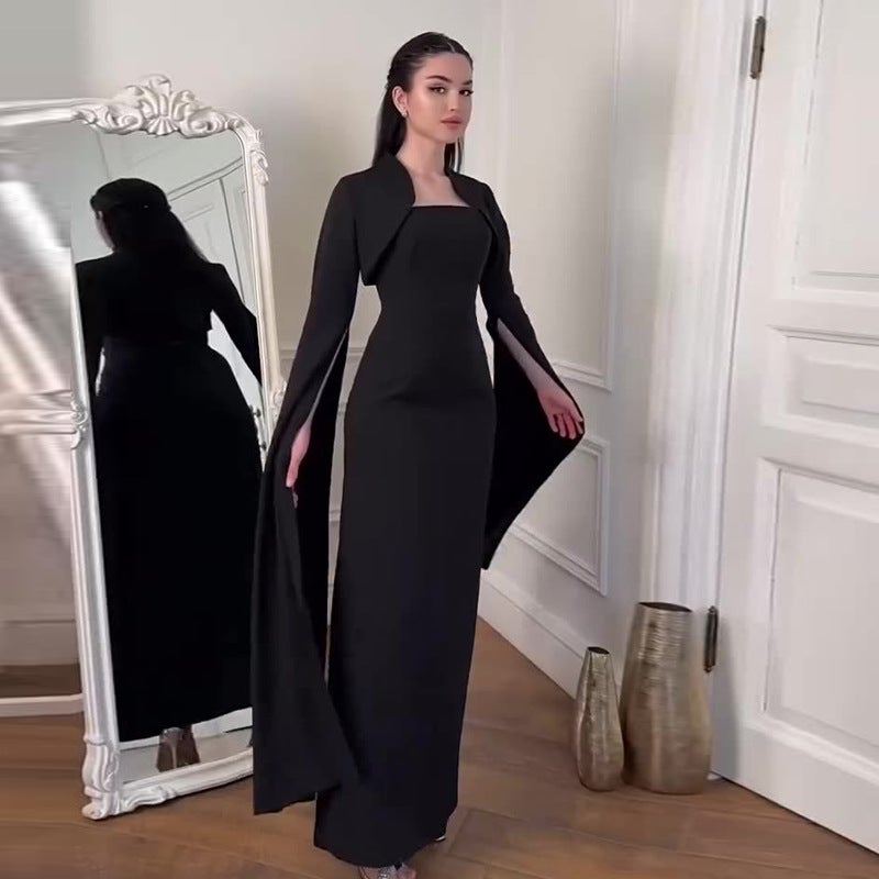 Autumn Women'S French Retro Square Neck High-End Elegant Evening Dress - Image 2