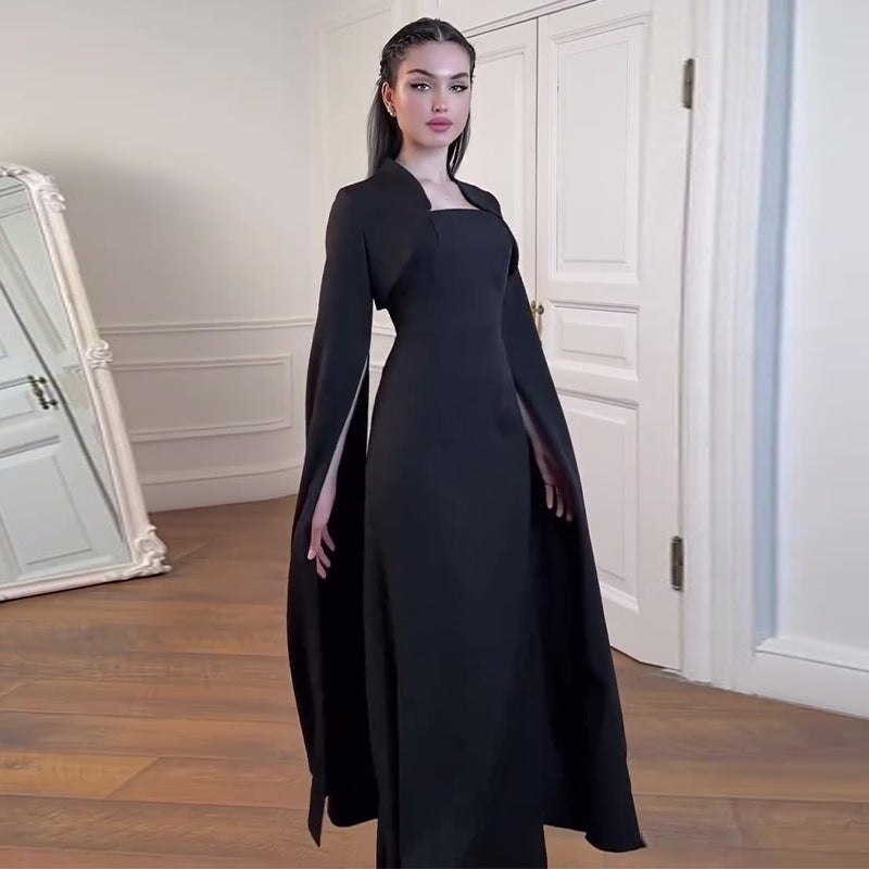 Autumn Women'S French Retro Square Neck High-End Elegant Evening Dress - Image 3