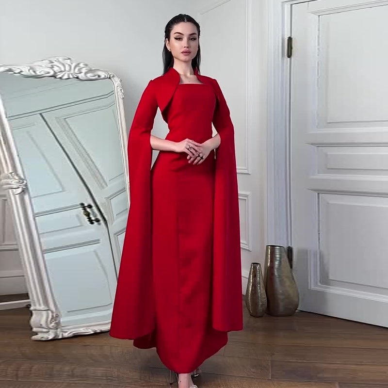 Autumn Women'S French Retro Square Neck High-End Elegant Evening Dress - Image 4
