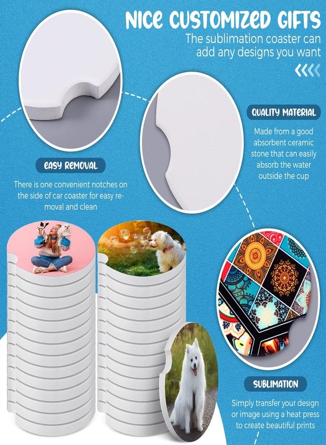 زهاو مجموعة قواعد أكواب سيارة سيراميك من Zhehao، 136 قطعة، مع حقائب وبطاقات، مقاس 2.64 بوصة، قواعد أكواب فارغة قابلة للطباعة بالتسامي، حامل أكواب سيارة سيراميك مع فتحة للإصبع لسهولة الإزالة، عبوة للبيع. - Image 4