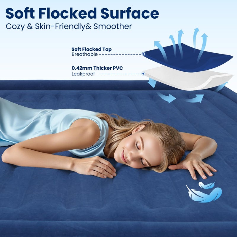 CHERIMOR Queen Air Mattress with Built in Pump, 18" Raised Comfort, Multi-Layer Leakproof, Heavy-Duty Support Blow Up Mattress, 800lbs High Capacity, 3 Min Inflation for Home Camping Guests - Image 2