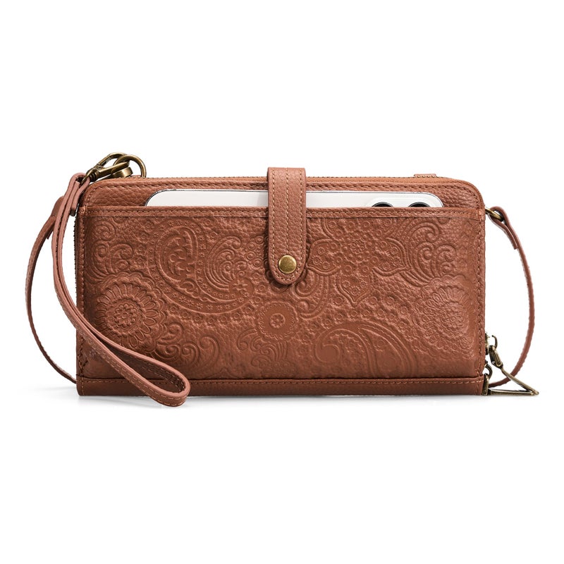 befen Genuine Leather Wristlet Purses for Women Designer Cell Phone Wallet Small Leather Crossbdoy Bags Brown Leather Purse with Built in Wallet Soft Clutch Handbag with Wrist and Crossbody Strap - Image 1