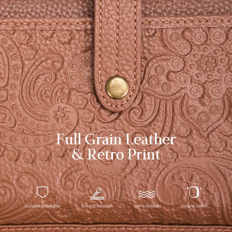 befen Genuine Leather Wristlet Purses for Women Designer Cell Phone Wallet Small Leather Crossbdoy Bags Brown Leather Purse with Built in Wallet Soft Clutch Handbag with Wrist and Crossbody Strap - Image 4