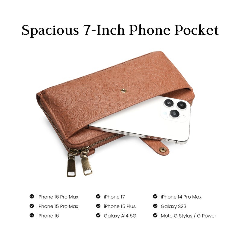 befen Genuine Leather Wristlet Purses for Women Designer Cell Phone Wallet Small Leather Crossbdoy Bags Brown Leather Purse with Built in Wallet Soft Clutch Handbag with Wrist and Crossbody Strap - Image 5