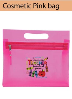 PRINTSHOP4ME Teacher's Day Pack of 3 Combo Pack - Stainless Steel Bamboo Cap Flask Bottle 600ml, Pink Cosmetic Bag and Teddy Bear - Teacher's Day Gift Set - Gift for World Teachers Day  - Image 4