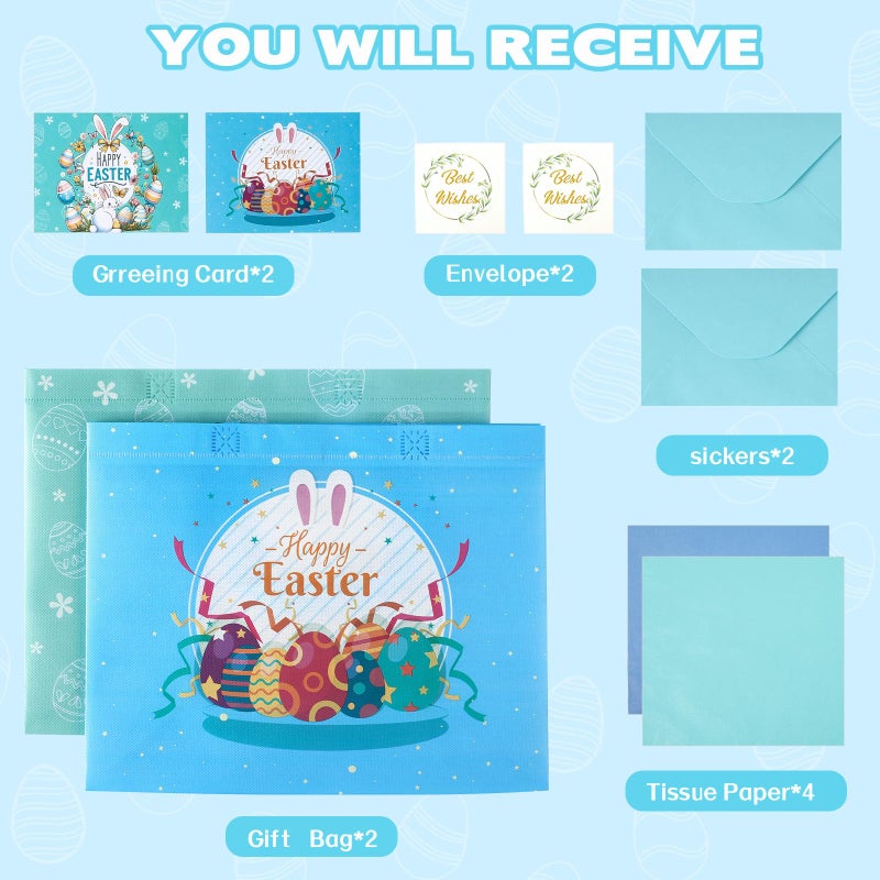 YANGTE 2-Pack 13" Large Easter Gift Bags with Tissue Paper, Reusable Non-Woven Bags with Handles for Kids' Egg Hunts and Party Supplies - Image 3