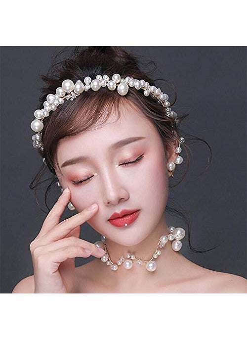 Missgrace - Missgrace Bridal Wedding Prom Gold Pearls Headband Headpiece Bridal Hair Accessories for Women and Girls - Image 1