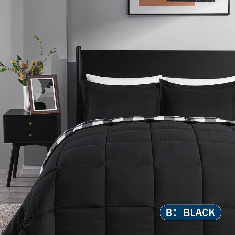 داونلوكس مجموعة لحافات King Size Comforter (لون بني وأزرق)، مجموعات أغطية أسرّة ناعمة لجميع المواسم - 3 قطع: لون أرجواني ورمادي، لح��ف قابل للتحويل. - Image 3