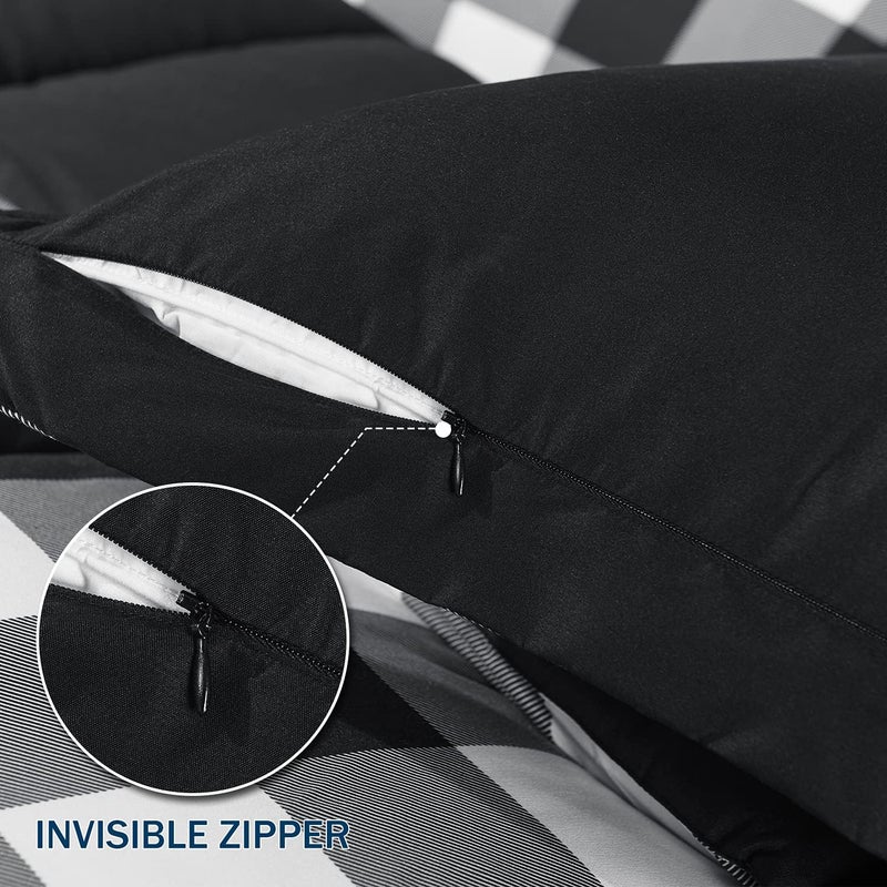 داونلوكس مجموعة لحافات King Size Comforter (لون بني وأزرق)، مجموعات أغطية أسرّة ناعمة لجميع المواسم - 3 قطع: لون أرجواني ورمادي، لح��ف قابل للتحويل. - Image 5