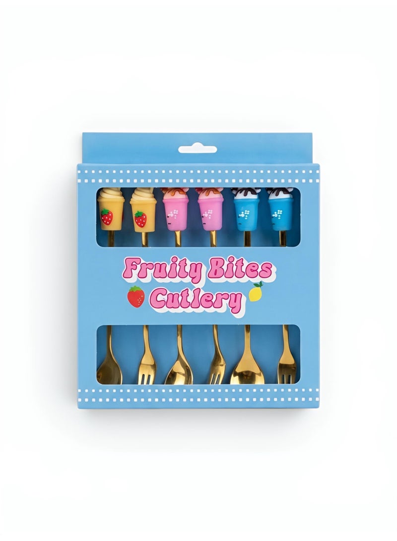 Aura Style Ice Cream Dessert Spoon and Fork Set for Kids & Parties, Cute Decorative Flatware, Gold Stainless Steel - Image 2