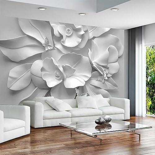 WFBHUA3d Gray Floral Wallpaper Mural Black and White Embossed Peony Flowers Butterfly Wallpaper for Living Room BedroomNot Peel and Stick - Image 3