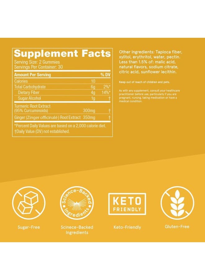 Sugar-Free Peach Ginger Turmeric Gummies, 60 Count, Keto Supplement for Joint and Inflammation Response Support, New and Improved Flavor and texure, Packaging May Vary