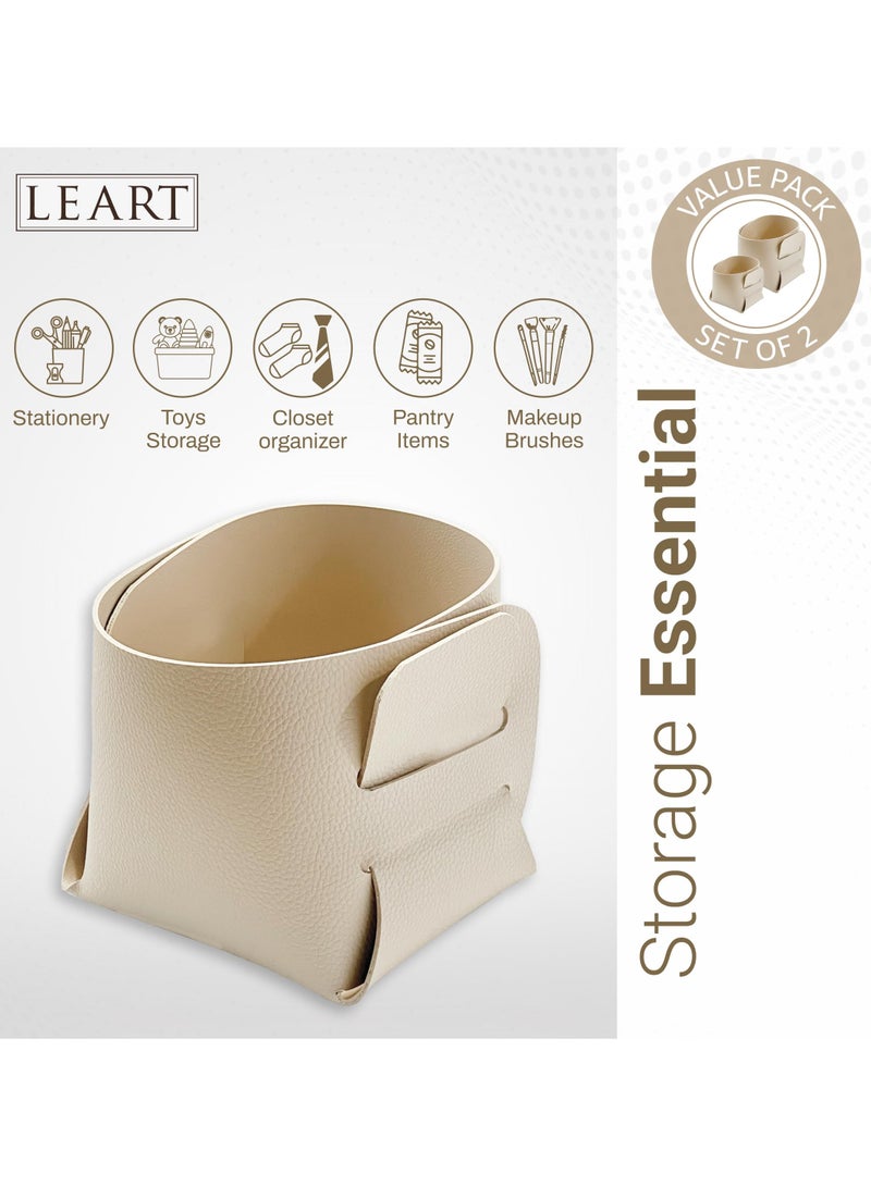 LeArt Leather Storage Basket – Bedside, Nightstand, Office Desk Organizer | Pantry Storage Organizer | Stationery Organizer | Storage Bin for Home (Cream | Deal Pack)  - Image 2