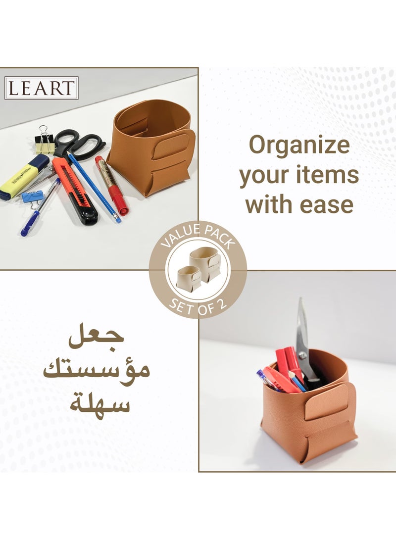 LeArt Leather Storage Basket – Bedside, Nightstand, Office Desk Organizer | Pantry Storage Organizer | Stationery Organizer | Storage Bin for Home (Cream | Deal Pack)  - Image 3