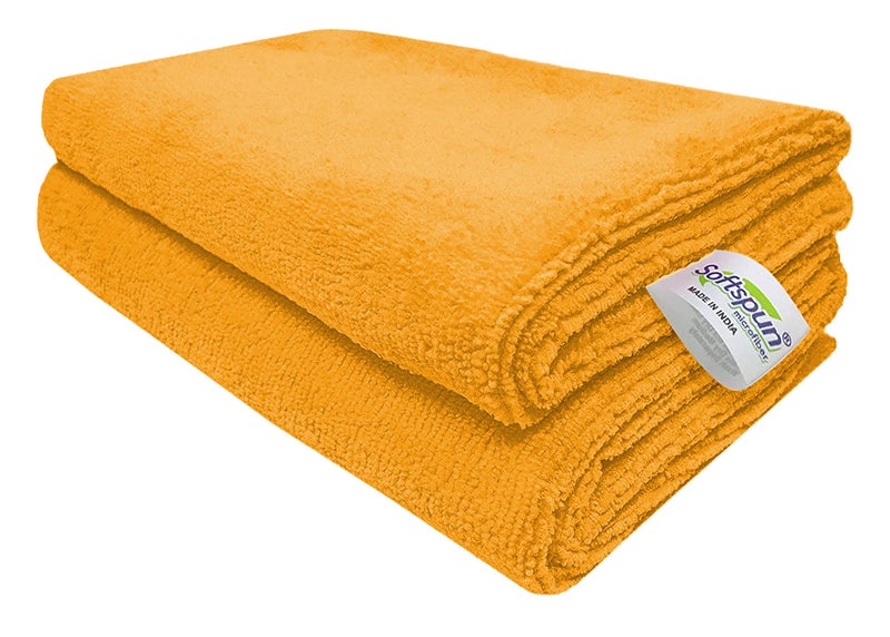 SOFTSPUN Microfiber Cleaning Cloths, 2pcs 40x40cms 340GSM Orange! Highly Absorbent, Lint and Streak Free, Multi -Purpose Wash Cloth for Kitchen, Car, Window, Stainless Steel, Silverware. - Image 1