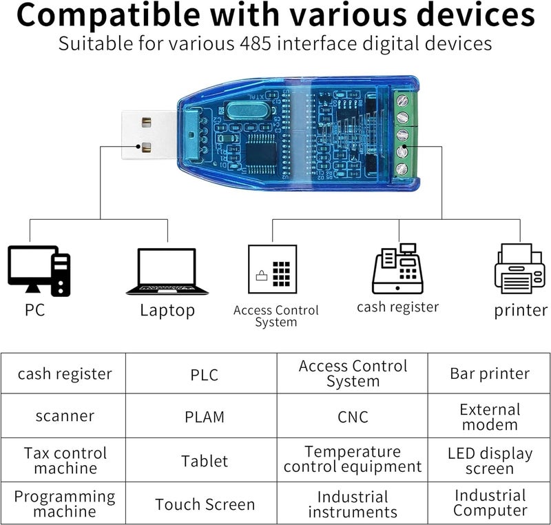 REES52 USB to RS485 RS232 Converter USB 2.0 to RS-485 RS-232 Serial Port Adapter with CH340 Chip for Windows 11 10 8 7 XP Mac OS - Image 2