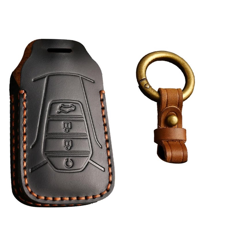 KUNIO Car Key Fob Cover Fit for Isuzu New MUX X Series DMAX DMax XTerrain Key Protective Cover Keychain Leather Key Holder Car Accessory 4 Buttons Black
