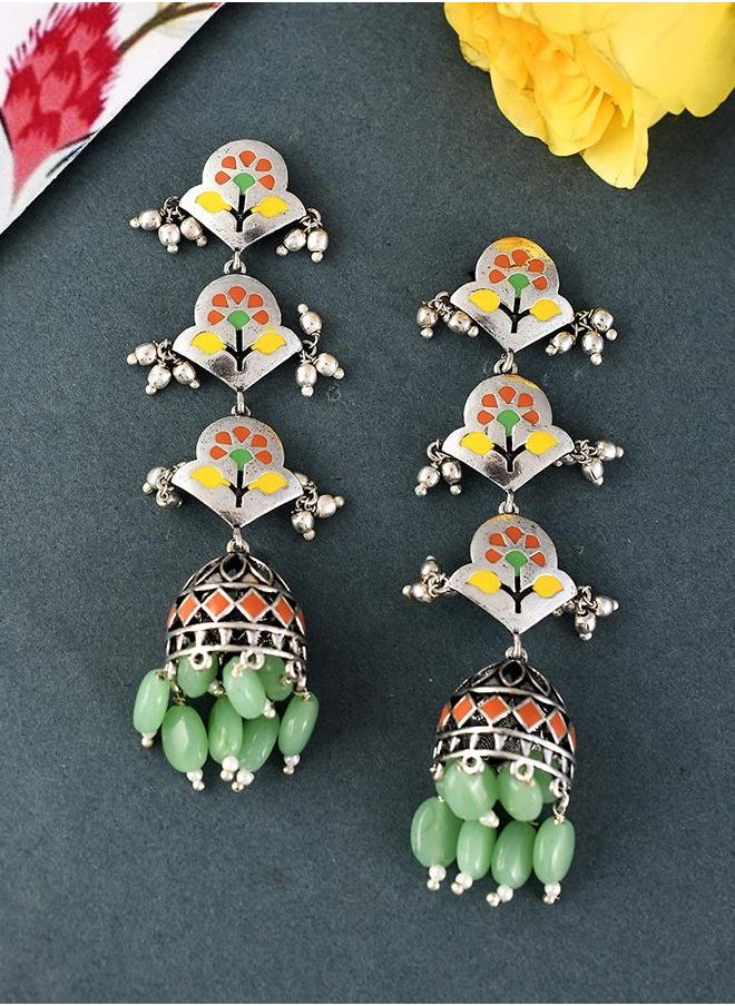 VOYLLA Bagh E Fiza Pastel Jhumka Layered Earrings  - Image 1