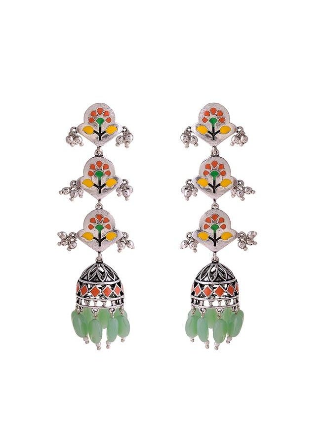 VOYLLA Bagh E Fiza Pastel Jhumka Layered Earrings  - Image 2