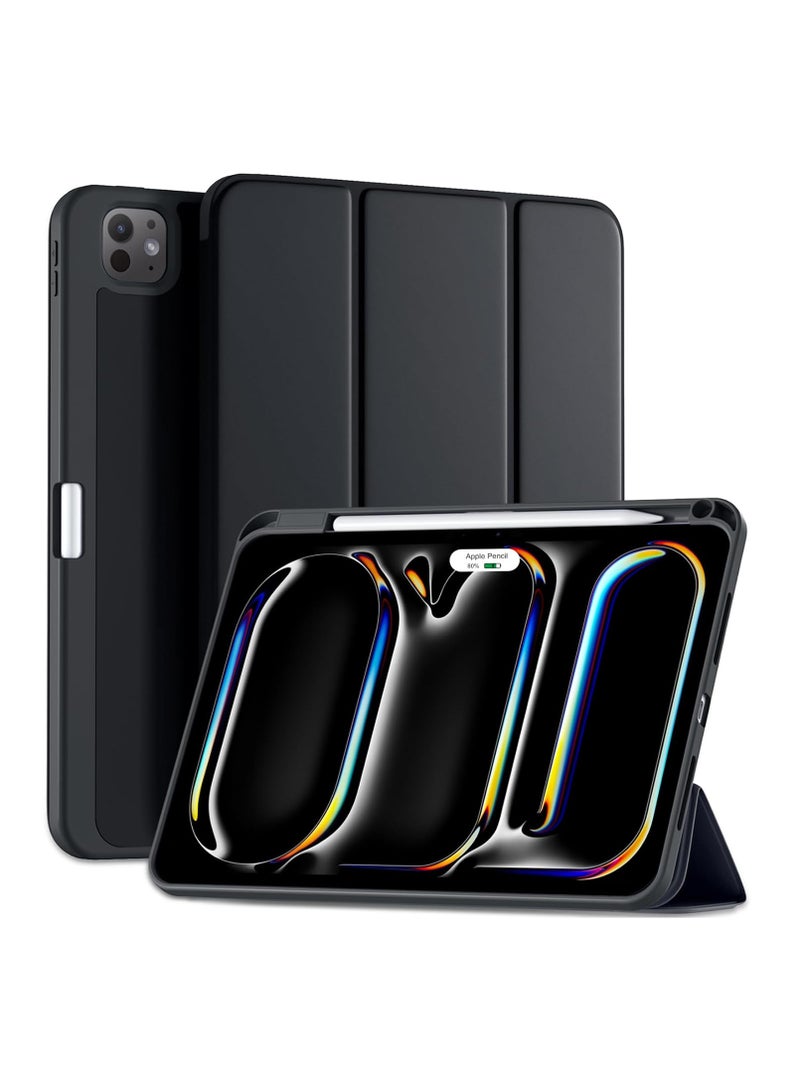For iPad Pro 11 Case 2024 (M4 5th Generation) with Pen Holder, Flexible TPU Back Protective Case Supports Apple Pencil Pro/USB-C, Auto Sleep/Wake, Black - Image 1