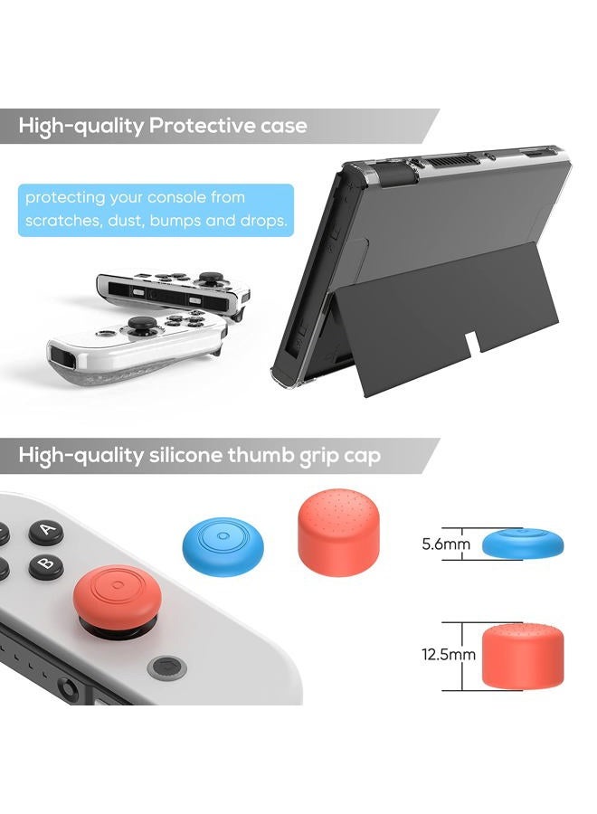 FYOUNG Accessories Bundle Compatible with Nintendo Switch OLED, Carrying Case with Shoulder Strap for Switch OLED and Tempered Glass Screen Protector, Protective Cover Case, Kickstand &Thumb Grip Caps- Black - Image 5