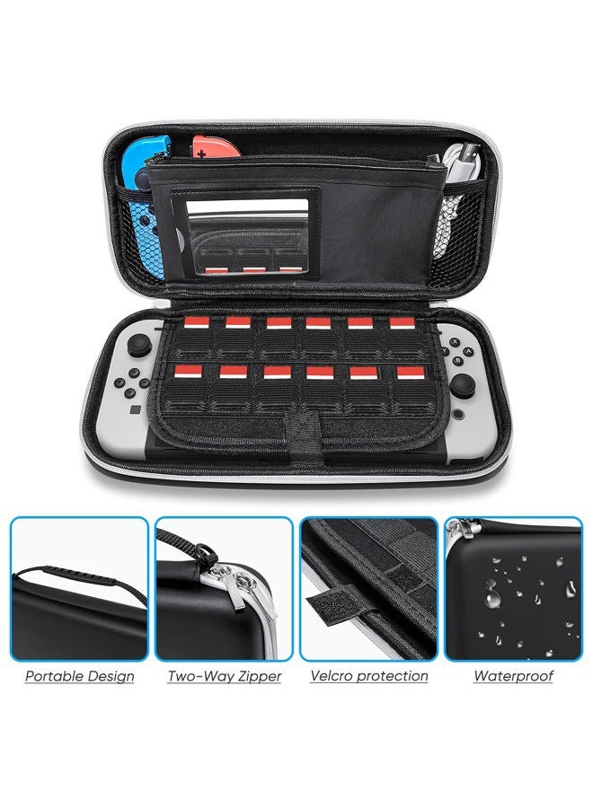 FYOUNG Accessories Bundle Compatible with Nintendo Switch OLED, Carrying Case with Shoulder Strap for Switch OLED and Tempered Glass Screen Protector, Protective Cover Case, Kickstand &Thumb Grip Caps- Black - Image 3