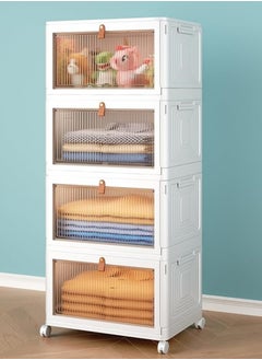 Generic 4 Tier Stackable Plastic Storage Bins with Lid and Wheels, 23 QT Closet Organizers and Storage, Foldable Storage Containers, Organization and Storage Boxes for Craft, Home, Pantry, Office, Car  - Image 2