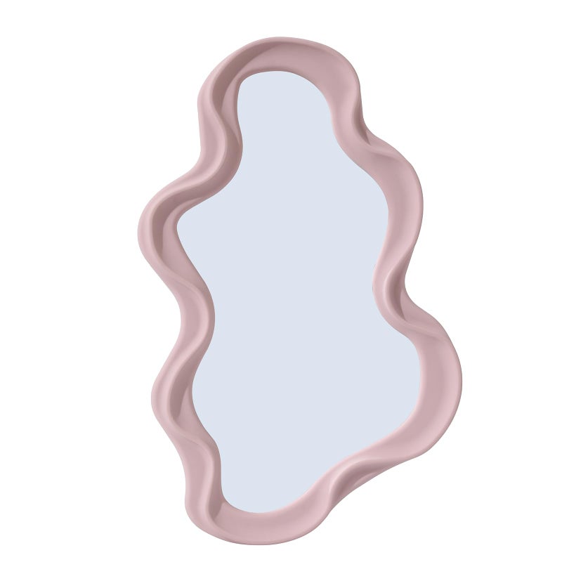 JDPEYI Funky Small Decorative Wall Mirror - Pink Asymmetrical Wavy Design,Hanging Mirror for Bedroom, Bathroom Entryway Modern Irregular Squiggly Shape,Compact Size, Easy Install - Image 1