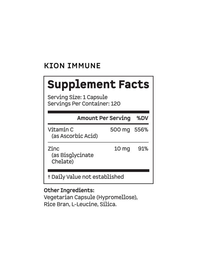 Kion Immune ; Immune Support And General Wellness ; 500 Mg Vitamin C (Ascorbic Acid) And 10 Mg Zinc ; 120 Servings - Image 3