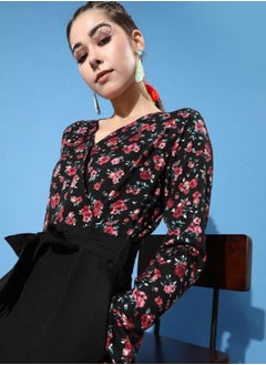 Styli Floral Print Jumpsuit with Tie Belt by Styli  - Image 1