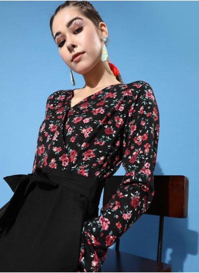 Styli Floral Print Jumpsuit with Tie Belt by Styli  - Image 1