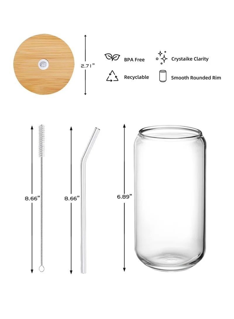 DAMCONME Glass Cup with Bamboo Lid and Straw – 1 Pack 16oz Reusable Iced Coffee Cup with Brush – Clear Drinking Glass for Tea, Juice, Water - Image 2