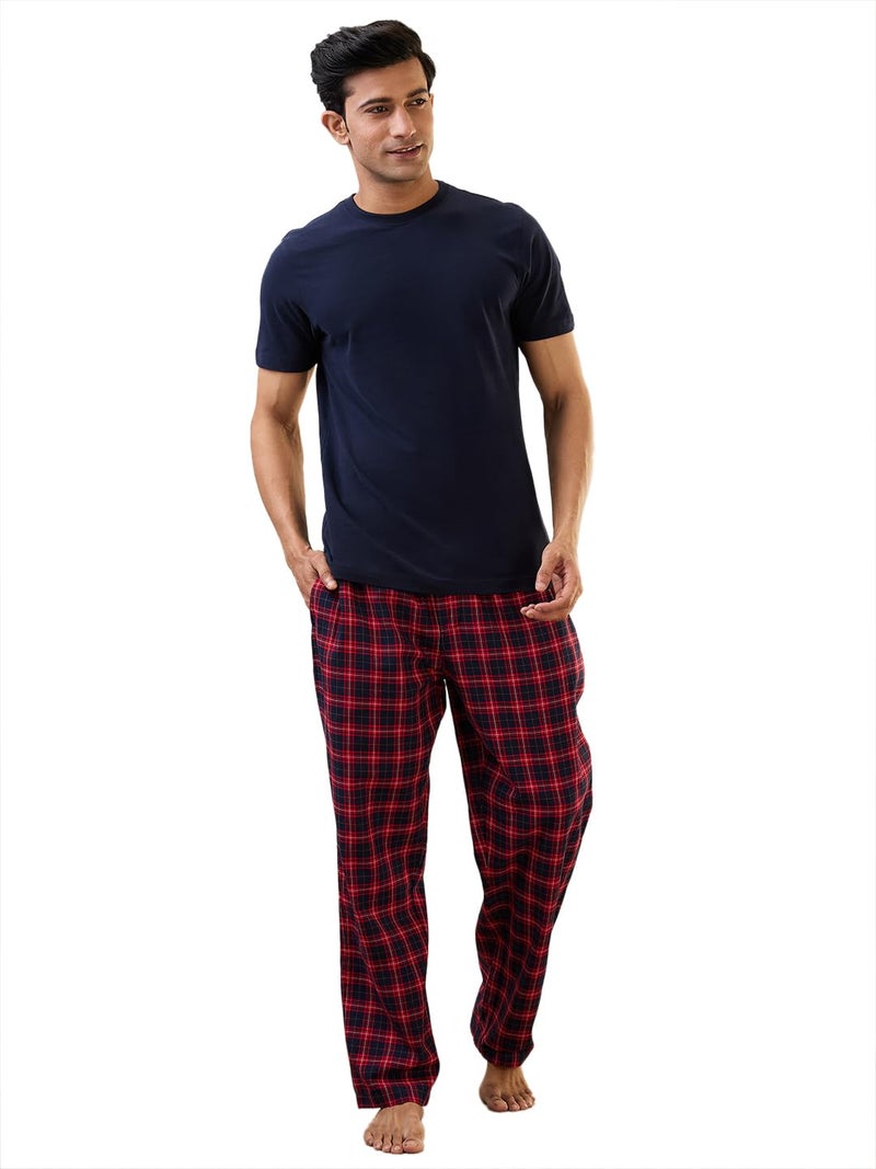 Raymond SleepZ Men Regular Fit Checks Pattern Pure Cotton Pyjama Dark Blue - Image 1