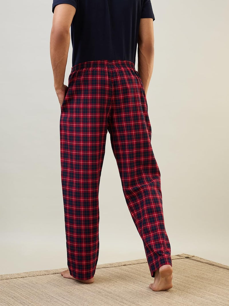 Raymond SleepZ Men Regular Fit Checks Pattern Pure Cotton Pyjama Dark Blue - Image 2