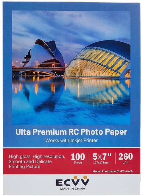 7 Inch RC High Gloss Photo Paper for Printer 5x7 (127*178mm) Photograph Print White Glossy (100 sheets)
