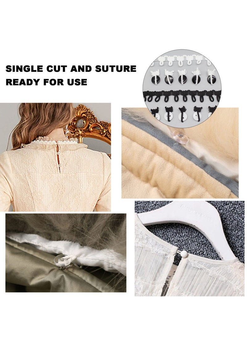 Excefore Braid Trim with Elastic Button Loops, 40 Yards Buttonhole Elastic, Black & White with Elastic Buttonhole Trim Fringe Lace, for Crafts and Sewing - Image 5