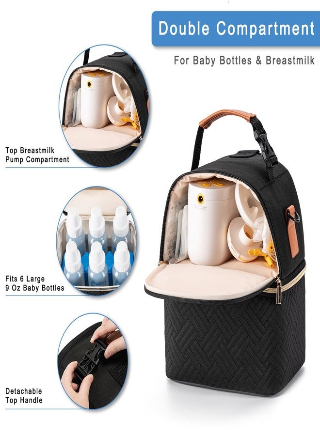 Docami Breastmilk Cooler Bag with Ice Pack & Mat Fit 6 Bottles Up to 9 Ounce, Breast Milk Pump Cooler Bag for Moms Daycare,Work&Travel, Black - Image 2