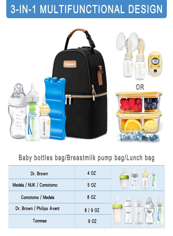 Docami Breastmilk Cooler Bag with Ice Pack & Mat Fit 6 Bottles Up to 9 Ounce, Breast Milk Pump Cooler Bag for Moms Daycare,Work&Travel, Black - Image 4