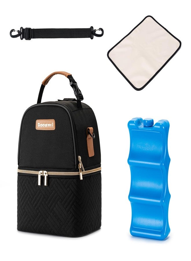 Docami Breastmilk Cooler Bag with Ice Pack & Mat Fit 6 Bottles Up to 9 Ounce, Breast Milk Pump Cooler Bag for Moms Daycare,Work&Travel, Black - Image 1