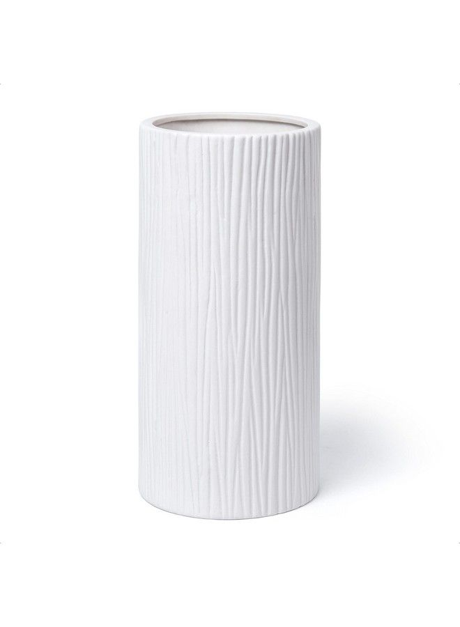 D'vine Dev 12 Inch Cylinder Vase White Waterfall Textured Ceramic Flower Vase For Home Décor Vscr12 - Image 1