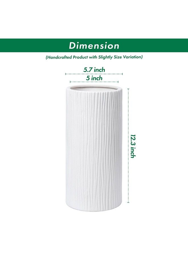 D'vine Dev 12 Inch Cylinder Vase White Waterfall Textured Ceramic Flower Vase For Home Décor Vscr12 - Image 5