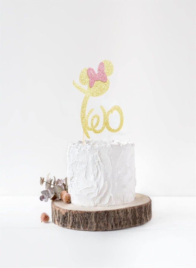 ZLPDS Two Cake Topper, Mickey & Minnie Theme Happy 2nd Birthday Cake Toppers for Girls, Disney Second Birthday Party Decorations, Gold Glitter - Image 3