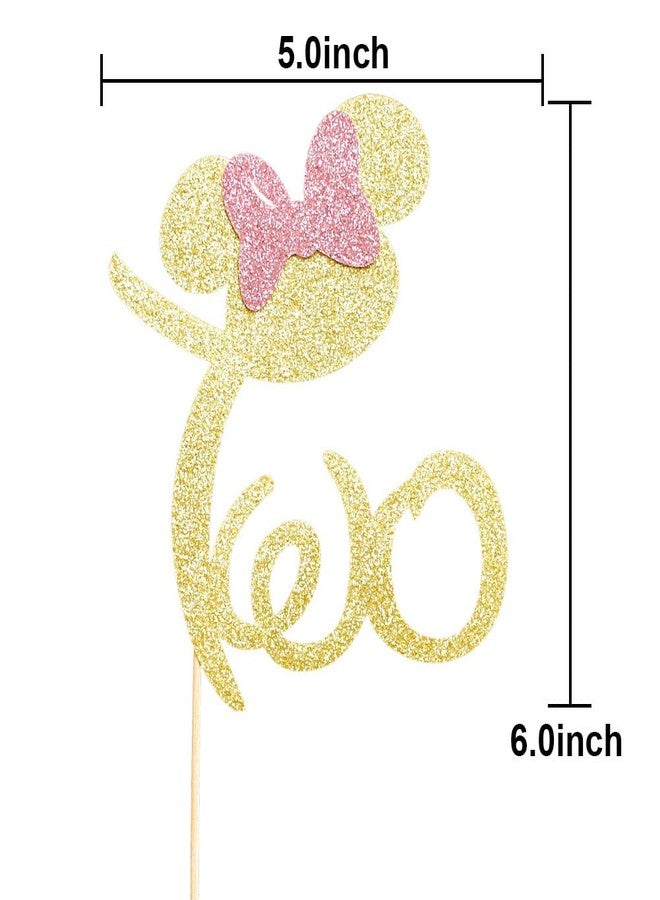 ZLPDS Two Cake Topper, Mickey & Minnie Theme Happy 2nd Birthday Cake Toppers for Girls, Disney Second Birthday Party Decorations, Gold Glitter - Image 4