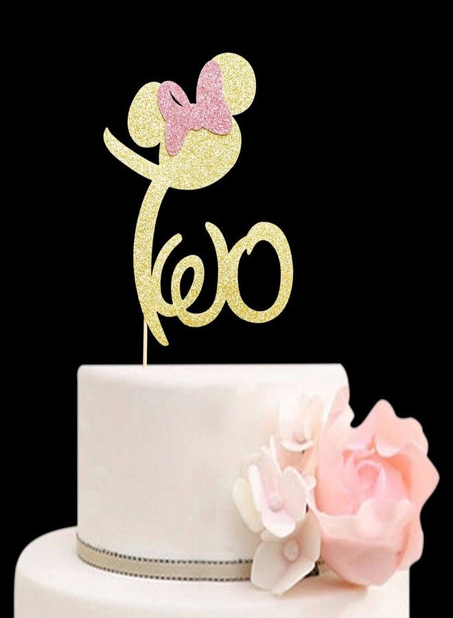 ZLPDS Two Cake Topper, Mickey & Minnie Theme Happy 2nd Birthday Cake Toppers for Girls, Disney Second Birthday Party Decorations, Gold Glitter - Image 2