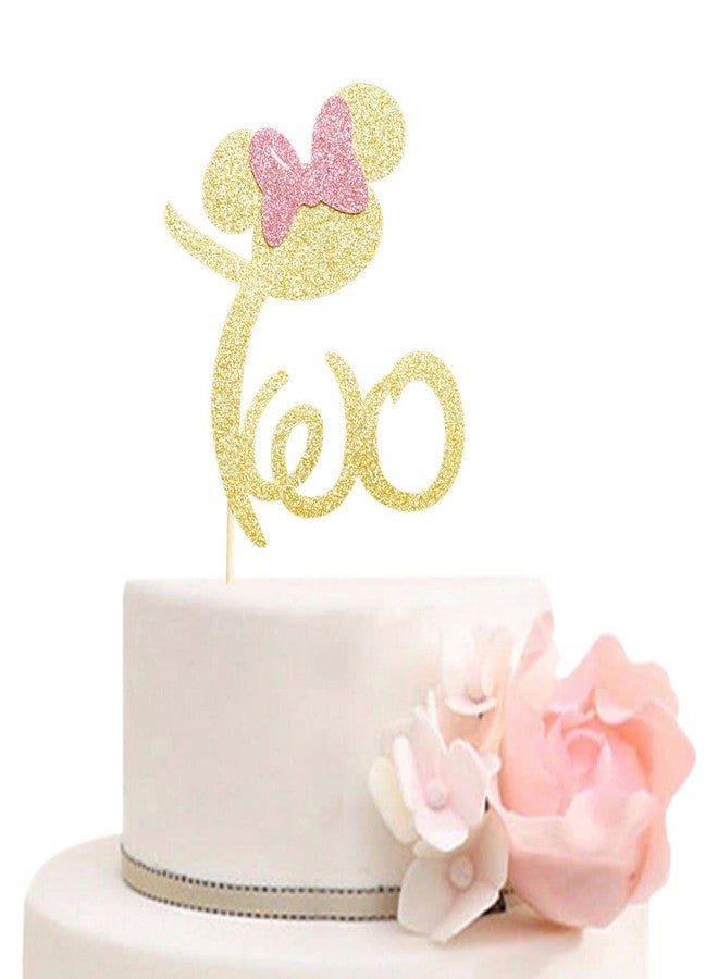 ZLPDS Two Cake Topper, Mickey & Minnie Theme Happy 2nd Birthday Cake Toppers for Girls, Disney Second Birthday Party Decorations, Gold Glitter - Image 1