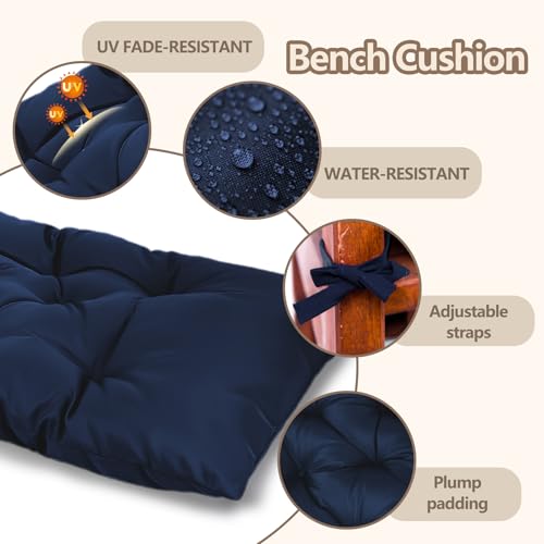 Yddsky 59 inch Waterproof Indoor/Outdoor Garden Bench Seat Cushions,Thicken Patio Bench Soft Rocking Chairs Pad Lounger Seat for Porch Wicker Loveseat Settee (59x19.6x3.9 inch,Navy - Image 5