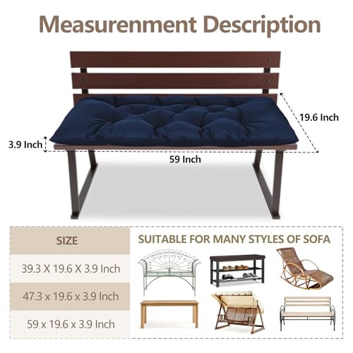 Yddsky 59 inch Waterproof Indoor/Outdoor Garden Bench Seat Cushions,Thicken Patio Bench Soft Rocking Chairs Pad Lounger Seat for Porch Wicker Loveseat Settee (59x19.6x3.9 inch,Navy - Image 2
