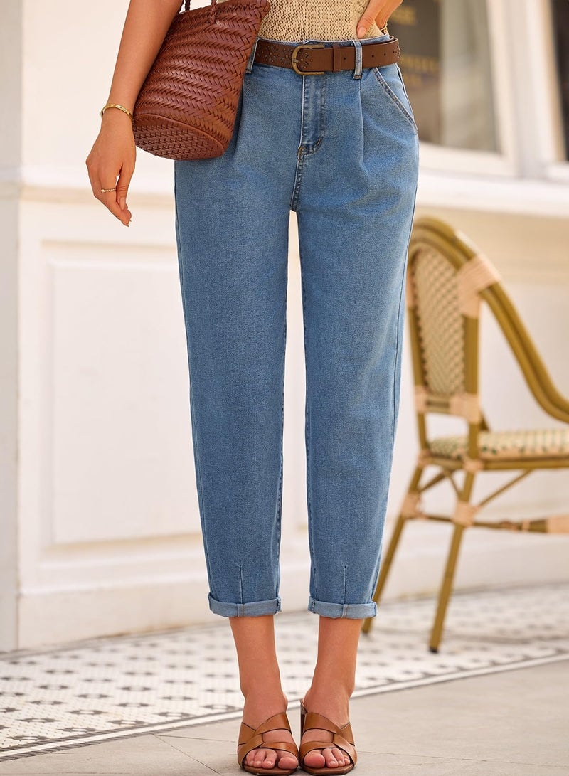 Astylish Jeans for Women Trendy High Waist Pull On Stretchy Mom Capri Denim Pants Ashleigh Blue 12 - Image 4