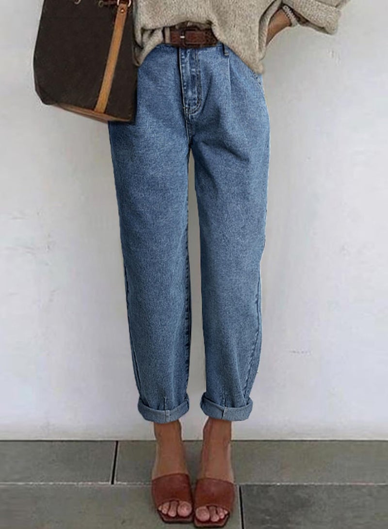 Astylish Jeans for Women Trendy High Waist Pull On Stretchy Mom Capri Denim Pants Ashleigh Blue 12 - Image 2