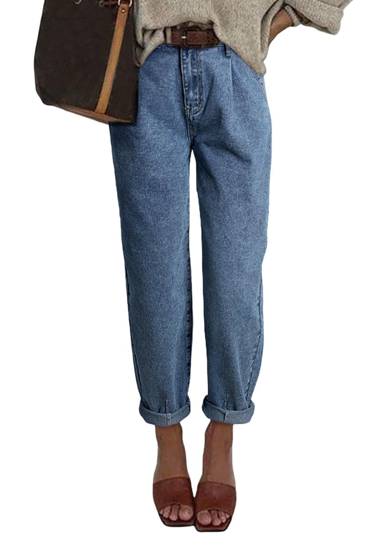 Astylish Jeans for Women Trendy High Waist Pull On Stretchy Mom Capri Denim Pants Ashleigh Blue 12 - Image 1